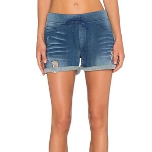 Pam & Gela Indigo Wash Drawstring Shorts Small